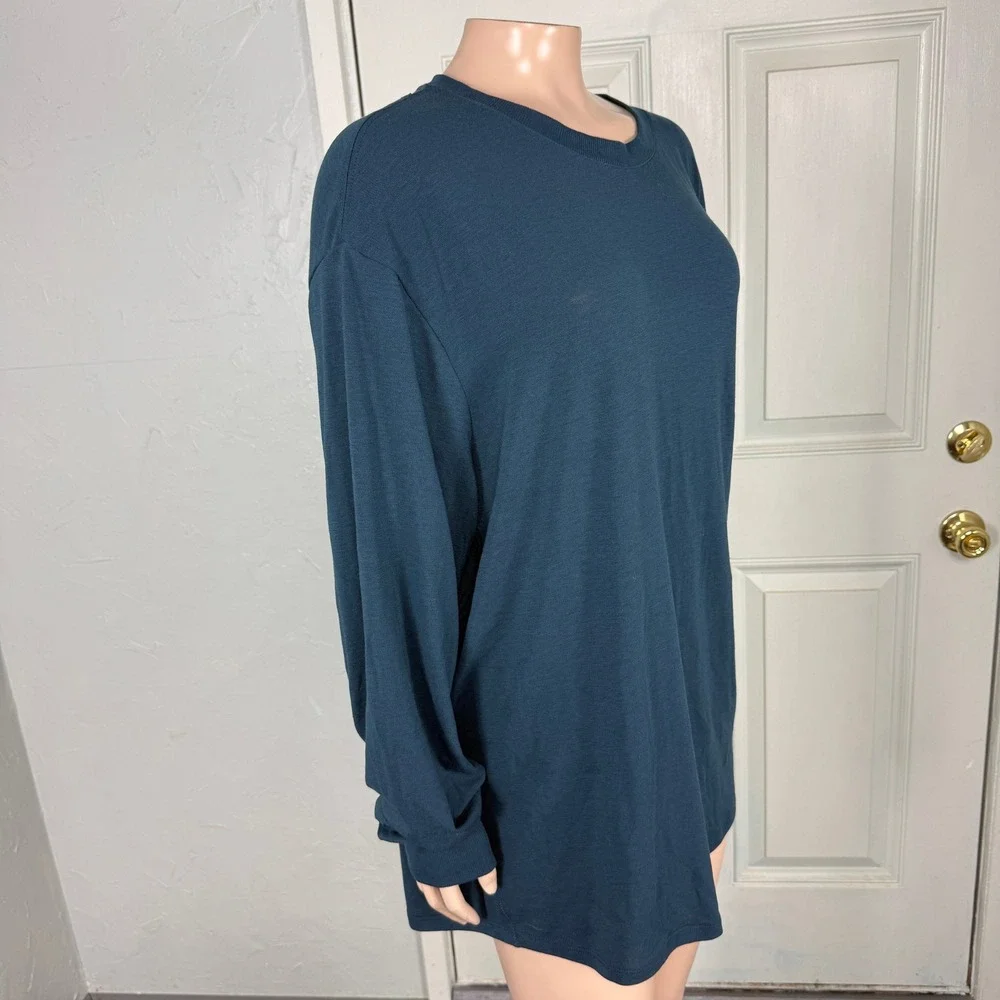 Nike One Women's Shirt XL Teal Long Sleeve Crew neck Relaxed FN2817 Knit W3-14
